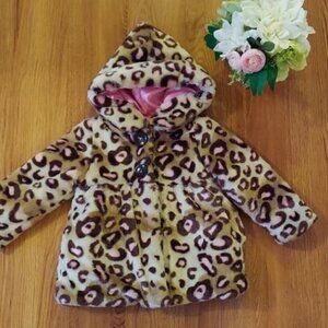 Adorable  fur todler jacket., with hood, Size 3T Brown, pink, tan, Warm Winter
